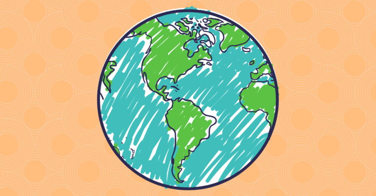 A drawing of the Earth on a pale orange background