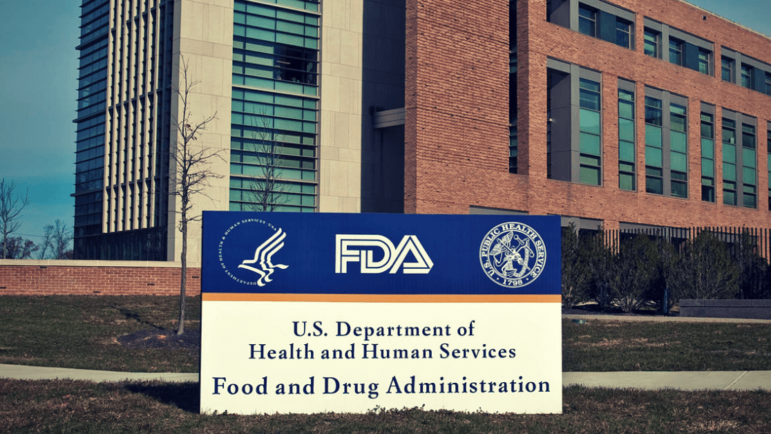 Front of the US FDA building with sign