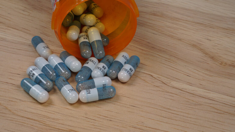 Prescription bottle with Adderall capsules