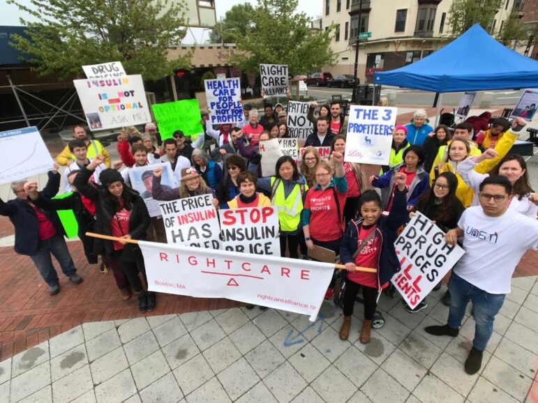 The RCA protests high insulin prices at Eli Lilly's headquarters in Cambridge, MA